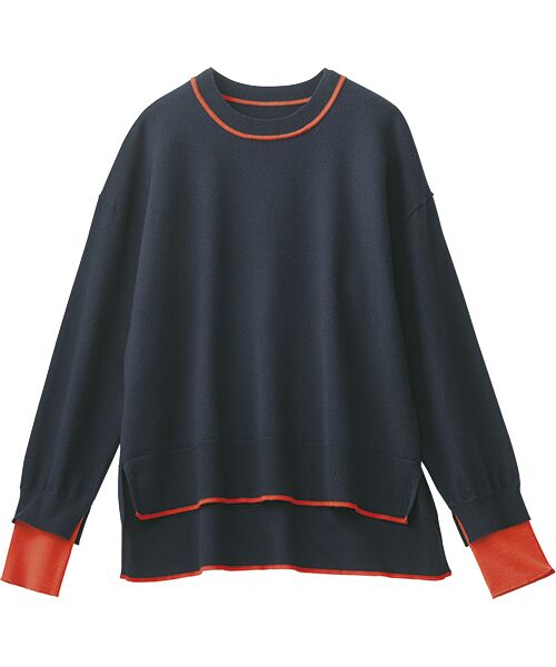 TAKASHIMAYA Style Plus/タカシマヤ スタイル・プリュ 配色プルオーバー 紺 L TAKASHIMAYA Style Plus/タカシマヤ スタイル・プリュ 配色プルオーバー 紺 L