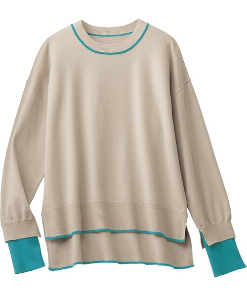 TAKASHIMAYA Style Plus/タカシマヤ スタイル・プリュ 配色プルオーバー ベージュ M TAKASHIMAYA Style Plus/タカシマヤ スタイル・プリュ 配色プルオーバー ベージュ M