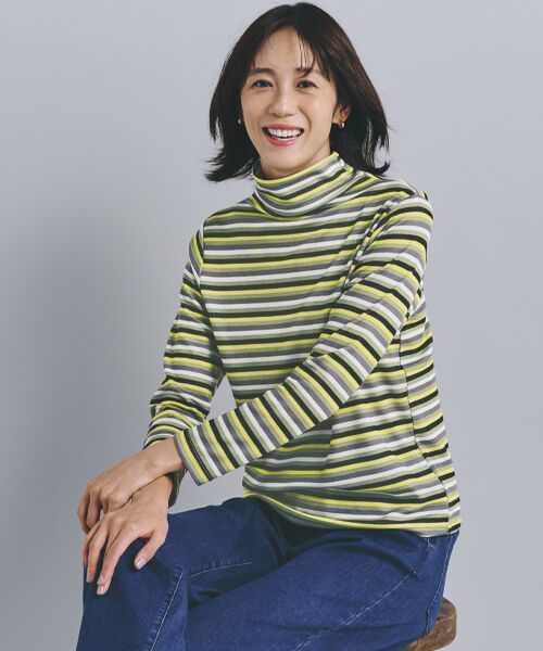 TAKASHIMAYA Style Plus/タカシマヤ スタイル・プリュ ボーダー柄プルオーバー イエロー系 3L TAKASHIMAYA Style Plus/タカシマヤ スタイル・プリュ ボーダー柄プルオーバー イエロー系 3L