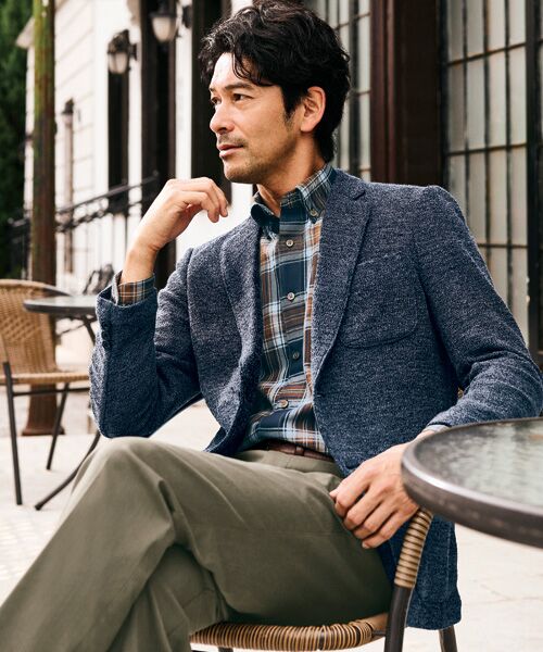 TAKASHIMAYA Style Plus/タカシマヤ スタイル・プリュ ブークレー調ジャージージャケット ネイビー M TAKASHIMAYA Style Plus/タカシマヤ スタイル・プリュ ブークレー調ジャージージャケット ネイビー M
