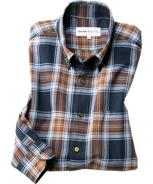 TAKASHIMAYA Style Plus/タカシマヤ スタイル・プリュ 富江工房 起毛コットン ボタンダウン長袖シャツ ネイビー Ｌ