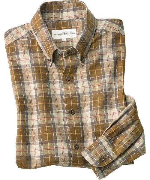 TAKASHIMAYA Style Plus/タカシマヤ スタイル・プリュ 富江工房 起毛コットン ボタンダウン長袖シャツ ブラウン L TAKASHIMAYA Style Plus/タカシマヤ スタイル・プリュ 富江工房 起毛コットン ボタンダウン長袖シャツ ブラウン L