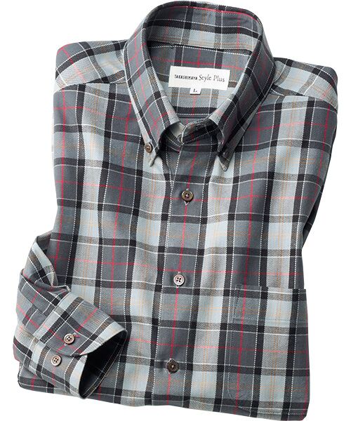 TAKASHIMAYA Style Plus/タカシマヤ スタイル・プリュ 富江工房 起毛コットン ボタンダウン長袖シャツ グレー Ｍ