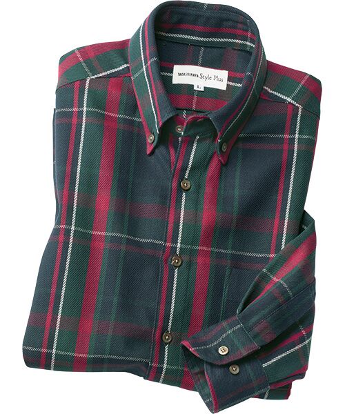 TAKASHIMAYA Style Plus/タカシマヤ スタイル・プリュ 富江工房 起毛コットン ボタンダウン長袖シャツ ネイビー×レッド Ｍ