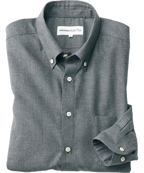 TAKASHIMAYA Style Plus/タカシマヤ スタイル・プリュ 富江工房 起毛コットン ボタンダウン長袖シャツ グレー千鳥 M TAKASHIMAYA Style Plus/タカシマヤ スタイル・プリュ 富江工房 起毛コットン ボタンダウン長袖シャツ グレー千鳥 M