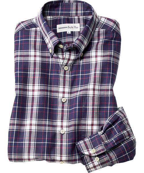 TAKASHIMAYA Style Plus/タカシマヤ スタイル・プリュ 富江工房 コットン ボタンダウン長袖シャツ パープル ＬＬ