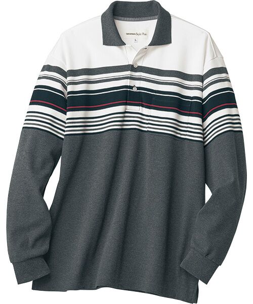 TAKASHIMAYA Style Plus/タカシマヤ スタイル・プリュ 長袖ボーダーポロシャツ グレー ＬＬ