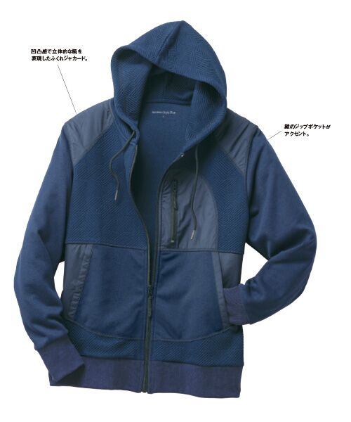 TAKASHIMAYA Style Plus/タカシマヤ スタイル・プリュ ふくれジャカードパーカー ネイビー 3L TAKASHIMAYA Style Plus/タカシマヤ スタイル・プリュ ふくれジャカードパーカー ネイビー 3L