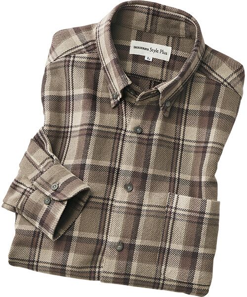 TAKASHIMAYA Style Plus/タカシマヤ スタイル・プリュ 富江工房 ヘビーフランネル ボタンダウンシャツ ブラウン Ｌ
