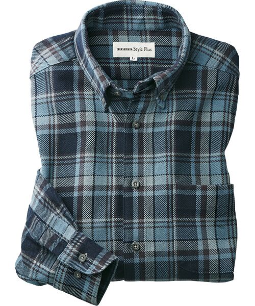 TAKASHIMAYA Style Plus/タカシマヤ スタイル・プリュ 富江工房 ヘビーフランネル ボタンダウンシャツ ネイビー ＬＬ