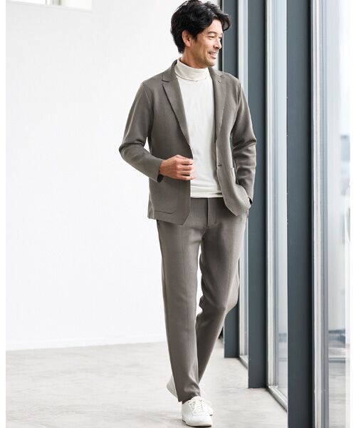 TAKASHIMAYA Style Plus/タカシマヤ スタイル・プリュ ミラノリブ イージージャケット グレージュ 50LL TAKASHIMAYA Style Plus/タカシマヤ スタイル・プリュ ミラノリブ イージージャケット グレージュ 50LL