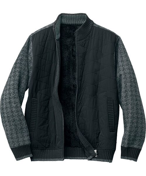 TAKASHIMAYA Style Plus/タカシマヤ スタイル・プリュ 裏ボア前身キルト フルジップブルゾン ブラック LL TAKASHIMAYA Style Plus/タカシマヤ スタイル・プリュ 裏ボア前身キルト フルジップブルゾン ブラック LL