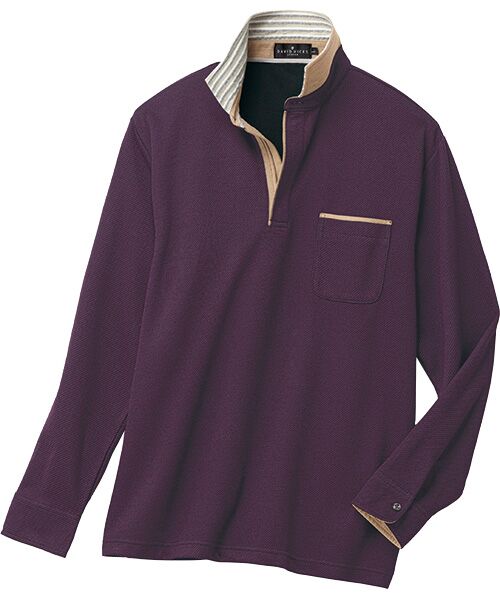 TAKASHIMAYA Style Plus/タカシマヤ スタイル・プリュ 長袖ハーフジップ ポロシャツ ワイン L TAKASHIMAYA Style Plus/タカシマヤ スタイル・プリュ 長袖ハーフジップ ポロシャツ ワイン L