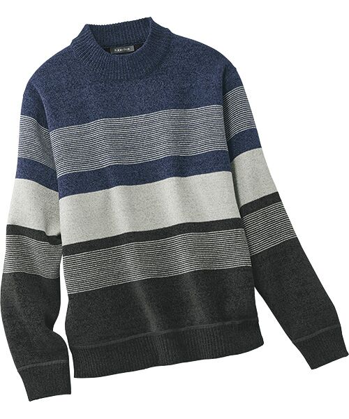 TAKASHIMAYA Style Plus/タカシマヤ スタイル・プリュ モールパネルボーダーハイネックセーター ネイビー LL TAKASHIMAYA Style Plus/タカシマヤ スタイル・プリュ モールパネルボーダーハイネックセーター ネイビー LL