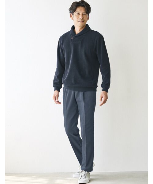 TAKASHIMAYA Style Plus/タカシマヤ スタイル・プリュ ウールライクストレッチパンツ(股下70cm) ネイビー L TAKASHIMAYA Style Plus/タカシマヤ スタイル・プリュ ウールライクストレッチパンツ(股下70cm) ネイビー L