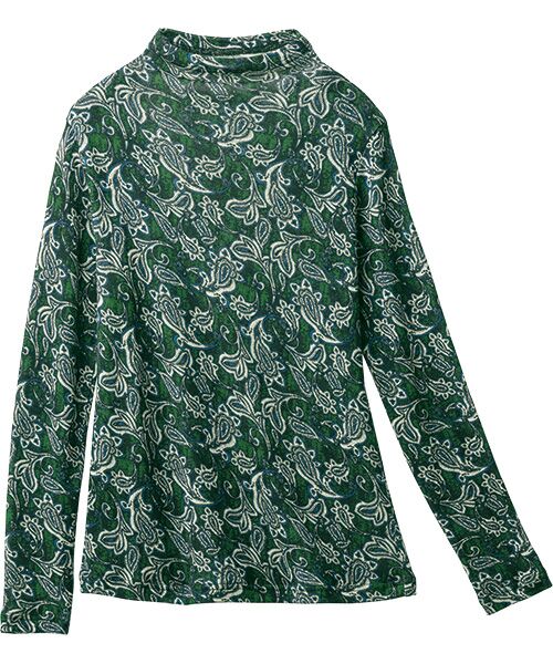 TAKASHIMAYA Style Plus/タカシマヤ スタイル・プリュ 洗えるウールガーゼ プリントプルオーバー グリーン(ペイズリー柄) LL TAKASHIMAYA Style Plus/タカシマヤ スタイル・プリュ 洗えるウールガーゼ プリントプルオーバー グリーン(ペイズリー柄) LL