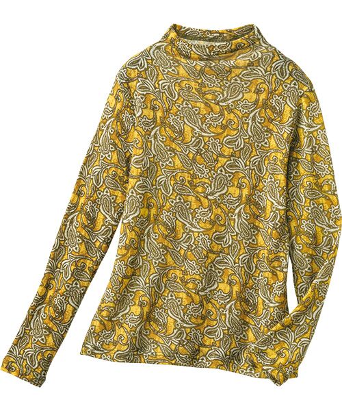 TAKASHIMAYA Style Plus/タカシマヤ スタイル・プリュ 洗えるウールガーゼ プリントプルオーバー マスタード(ペイズリー柄) LL TAKASHIMAYA Style Plus/タカシマヤ スタイル・プリュ 洗えるウールガーゼ プリントプルオーバー マスタード(ペイズリー柄) LL
