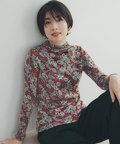 TAKASHIMAYA Style Plus/タカシマヤ スタイル・プリュ 洗えるウールガーゼ プリントプルオーバー レッド(ペイズリー柄) S TAKASHIMAYA Style Plus/タカシマヤ スタイル・プリュ 洗えるウールガーゼ プリントプルオーバー レッド(ペイズリー柄) S