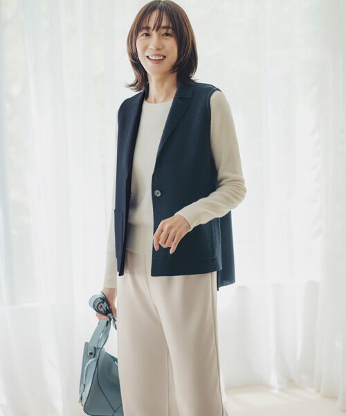 TAKASHIMAYA Style Plus/タカシマヤ スタイル・プリュ 五泉ニット ミラノリブベスト 紺 L TAKASHIMAYA Style Plus/タカシマヤ スタイル・プリュ 五泉ニット ミラノリブベスト 紺 L