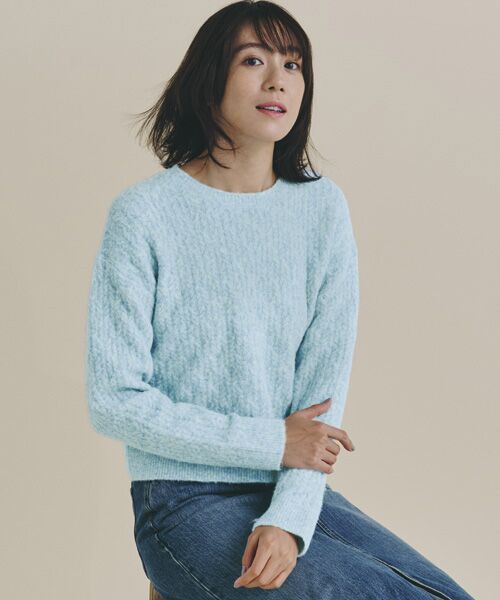 TAKASHIMAYA Style Plus/タカシマヤ スタイル・プリュ 軽量ミックスヤーンプルオーバー ブルー LL TAKASHIMAYA Style Plus/タカシマヤ スタイル・プリュ 軽量ミックスヤーンプルオーバー ブルー LL