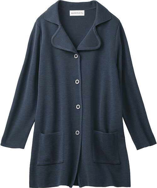 TAKASHIMAYA Style Plus/タカシマヤ スタイル・プリュ 五泉ニット ミラノリブ ロングジャケット 紺 Ｍ