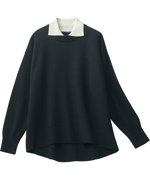 TAKASHIMAYA Style Plus/タカシマヤ スタイル・プリュ シャツレイヤード風プルオーバー 黒 Ｍ