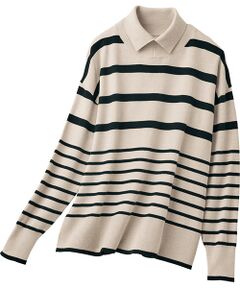 TAKASHIMAYA Style Plus / タカシマヤ スタイル・プリュ カットソー | 襟付ボーダー柄プルオーバー