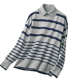 TAKASHIMAYA Style Plus / タカシマヤ スタイル・プリュ カットソー | 襟付ボーダー柄プルオーバー