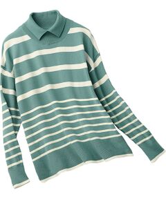 TAKASHIMAYA Style Plus / タカシマヤ スタイル・プリュ カットソー | 襟付ボーダー柄プルオーバー