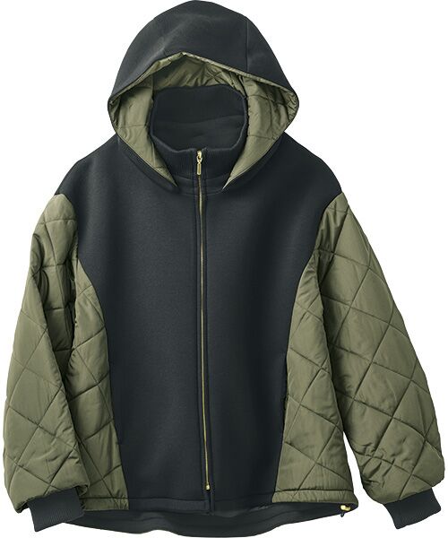 TAKASHIMAYA Style Plus/タカシマヤ スタイル・プリュ 中わたキルト 切替えジャケット 黒×カーキ ＬＬ