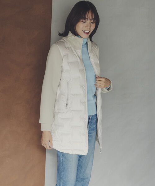 TAKASHIMAYA Style Plus/タカシマヤ スタイル・プリュ 異素材切替え シームレスダウンコート アイボリー Ｍ