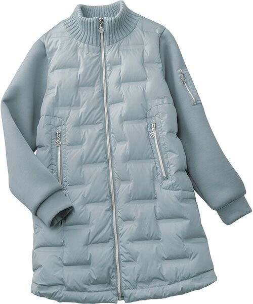 TAKASHIMAYA Style Plus/タカシマヤ スタイル・プリュ 異素材切替え シームレスダウンコート サックス Ｌ