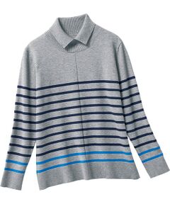 TAKASHIMAYA Style Plus / タカシマヤ スタイル・プリュ ニット・セーター | 襟付ボーダー プルオーバー