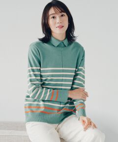TAKASHIMAYA Style Plus / タカシマヤ スタイル・プリュ ニット・セーター | 襟付ボーダー プルオーバー