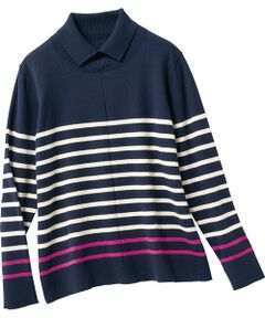 TAKASHIMAYA Style Plus / タカシマヤ スタイル・プリュ ニット・セーター | 襟付ボーダー プルオーバー