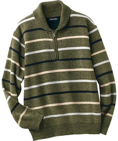 TAKASHIMAYA Style Plus / タカシマヤ スタイル・プリュ ニット・セーター | ミニショール フリースハーフジップセーター（カーキ）