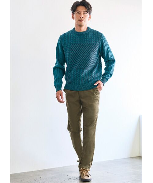 TAKASHIMAYA Style Plus / タカシマヤ スタイル・プリュ チノ・ワークパンツ | 防風ストレッチ 裏フリースチノパンツ(股下65cm)(カーキ)