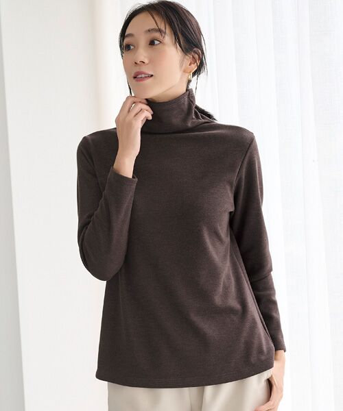 TAKASHIMAYA Style Plus / タカシマヤ スタイル・プリュ カットソー | 裏シャギー ボトルネックプルオーバー（ビターチョコ）