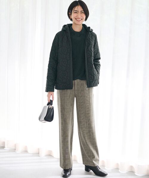 TAKASHIMAYA Style Plus / タカシマヤ スタイル・プリュ スラックス・ドレスパンツ | 尾州素材セミワイドパンツ＜股下６５ｃｍ＞（ベージュ×黒（グレンチェック柄））