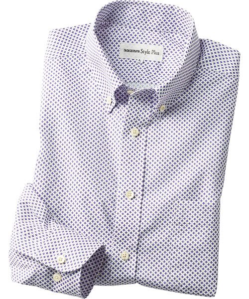 TAKASHIMAYA Style Plus / タカシマヤ スタイル・プリュ シャツ・ブラウス | 富江工房　長袖ボタンダウンシャツ（小紋パープル）