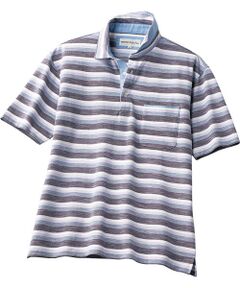 TAKASHIMAYA Style Plus / タカシマヤ スタイル・プリュ ポロシャツ | シャンブレー 鹿の子ボーダー 半袖ポロシャツ