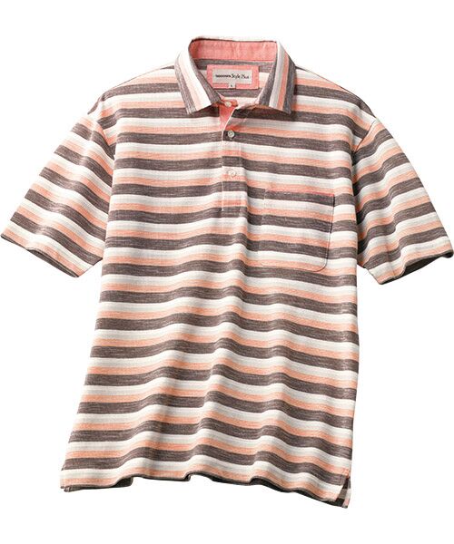 TAKASHIMAYA Style Plus / タカシマヤ スタイル・プリュ ポロシャツ | シャンブレー 鹿の子ボーダー 半袖ポロシャツ | 詳細1