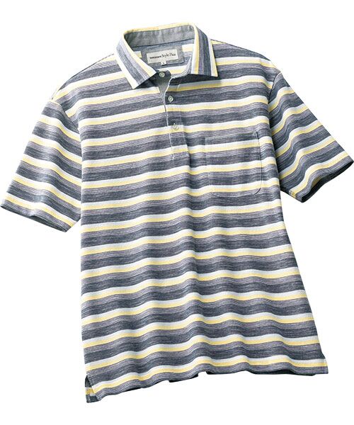 TAKASHIMAYA Style Plus / タカシマヤ スタイル・プリュ ポロシャツ | シャンブレー 鹿の子ボーダー 半袖ポロシャツ（イエロー）