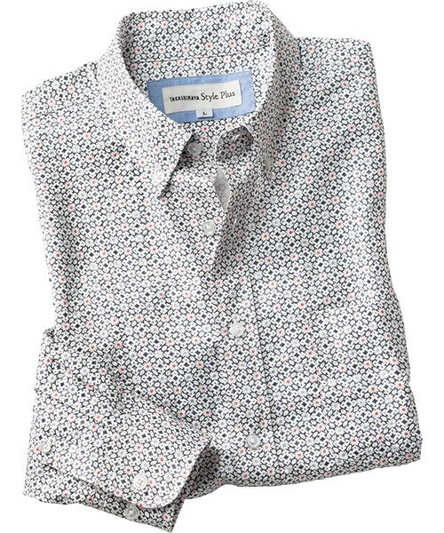 TAKASHIMAYA Style Plus / タカシマヤ スタイル・プリュ シャツ・ブラウス | サッカー長袖 ボタンダウンシャツ（小紋ネイビー）