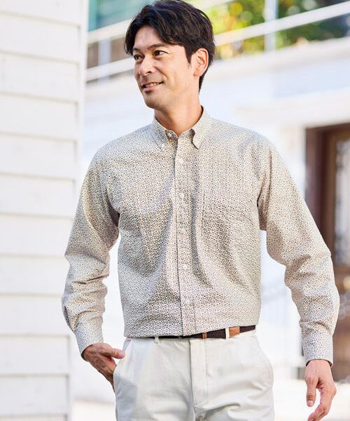 TAKASHIMAYA Style Plus / タカシマヤ スタイル・プリュ シャツ・ブラウス | サッカー長袖 ボタンダウンシャツ（小紋ベージュ）