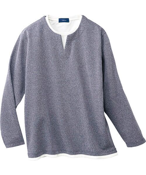 TAKASHIMAYA Style Plus / タカシマヤ スタイル・プリュ カットソー | フェイクレイヤード ツイルプルオーバー（ネイビー）