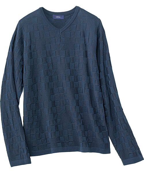 TAKASHIMAYA Style Plus / タカシマヤ スタイル・プリュ ニット・セーター | 麻混リンクス地柄 Vネックセーター（ネイビー）