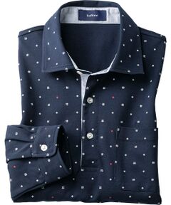 TAKASHIMAYA Style Plus / タカシマヤ スタイル・プリュ ポロシャツ | プリント柄 綿混長袖ポロシャツ