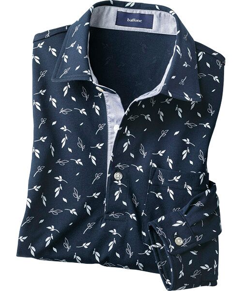 TAKASHIMAYA Style Plus / タカシマヤ スタイル・プリュ ポロシャツ | プリント柄 綿混長袖ポロシャツ | 詳細1