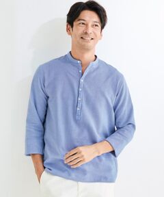 TAKASHIMAYA Style Plus / タカシマヤ スタイル・プリュ シャツ・ブラウス | 裏パイル 七分袖バンドカラーシャツ